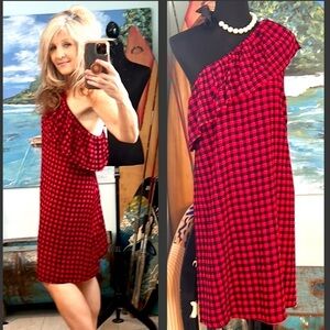 NWT Sugarlips, One shoulder, Buffalo Plaid Casual Dresses,Ruffles,Lined,Size Lg